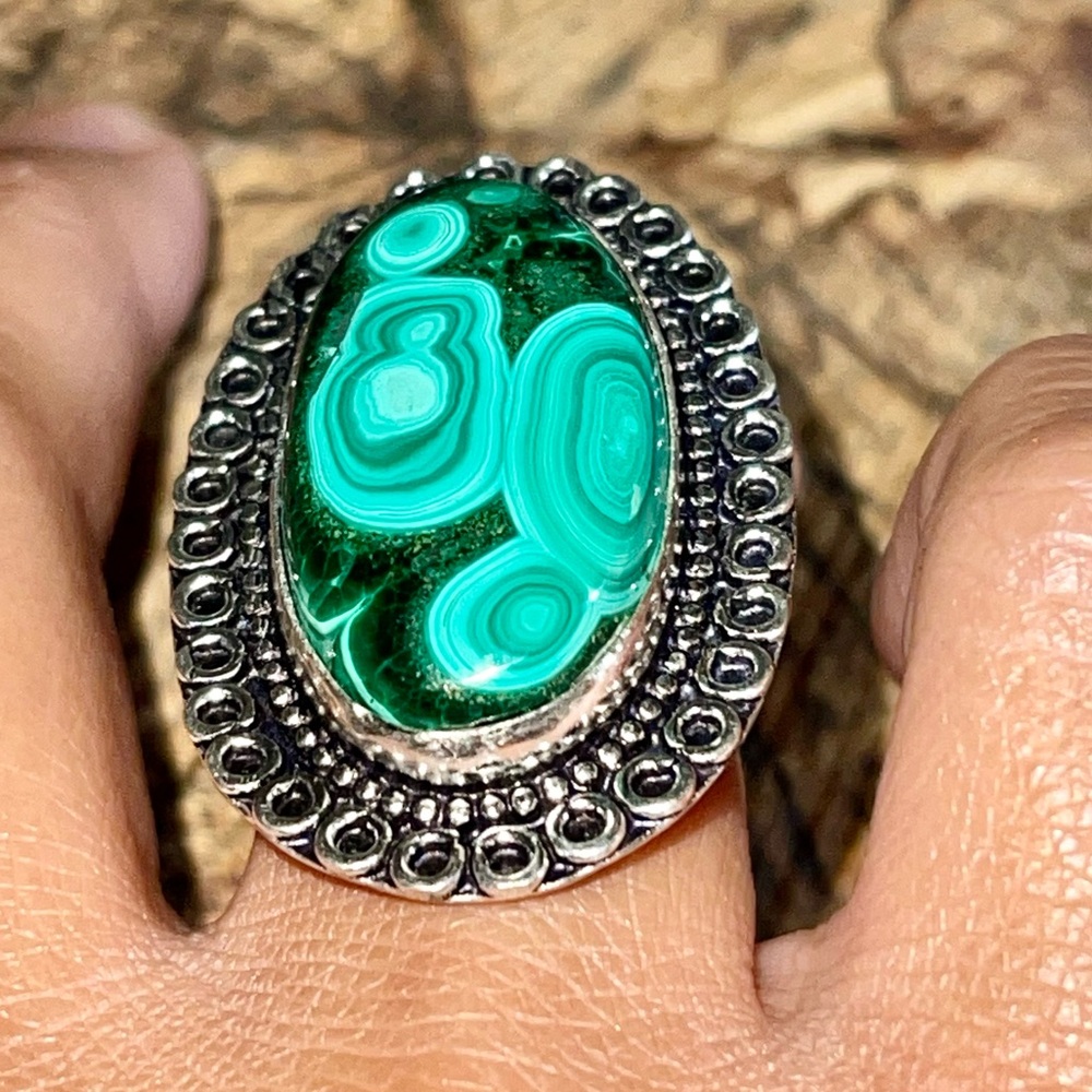 Green Malachite Ring Size 7 1/4